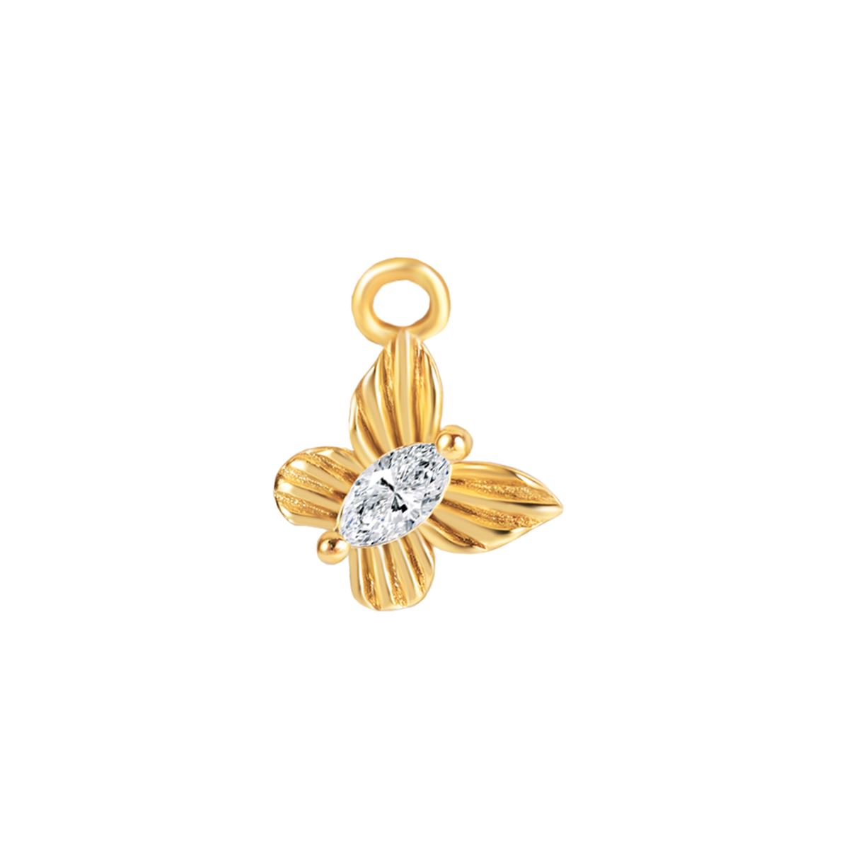 Charm in steel gold colored with a butterfly