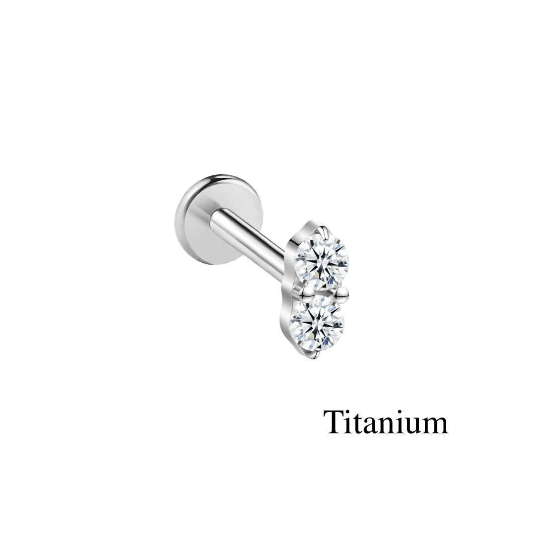 Labret/helix/tragus piercing in titanium F136 motief met 2 witte kristallen