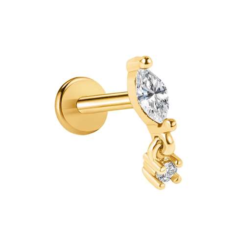 Labret/Tragus/Helix Piercing aus Chirurgenstahl-goldfarbig ovaler Kristall mit Anhänger