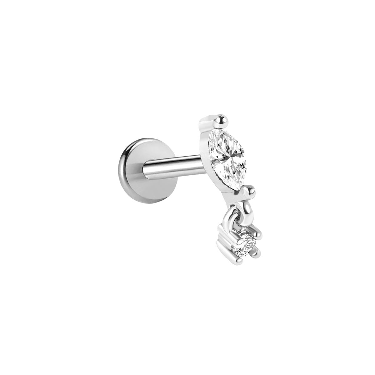 Labret/helix/tragus piercing in chirurgisch staal ovale kristal met een hanger