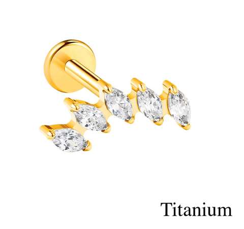 Labret/Tragus/Helix Piercing aus TITANIUM-goldfarbig mit 5 weißen Kristallen