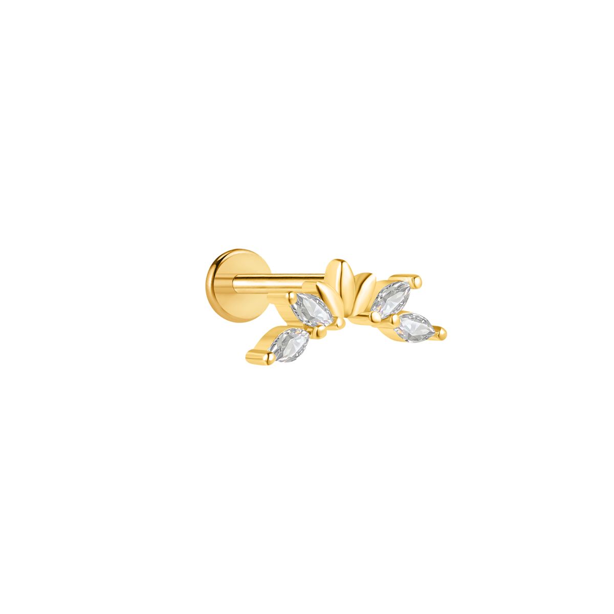 Labret/helix/tragus piercing in gold surgical steel loop covered with white crystals
