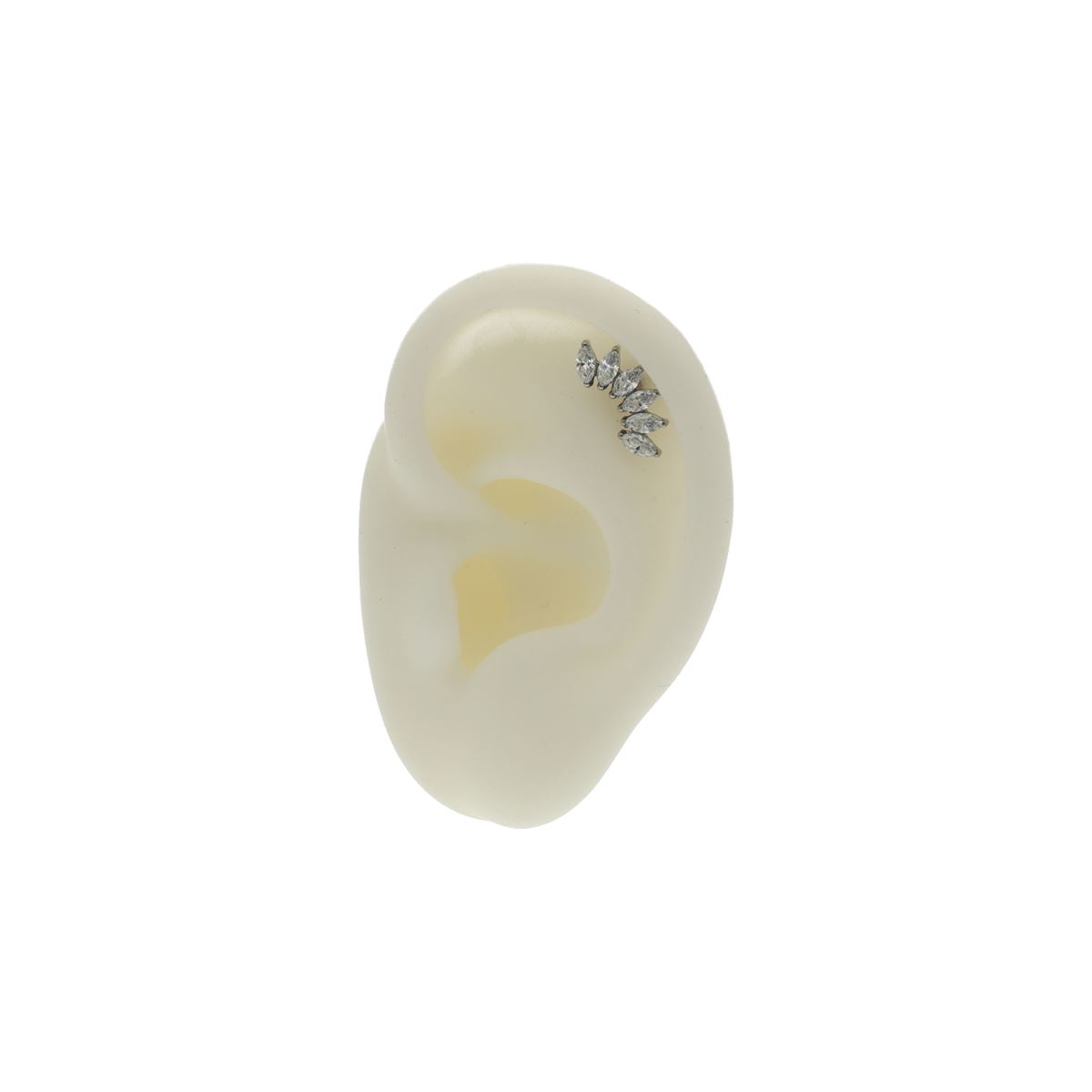 Labret/helix/tragus piercing in titanium loop with 6 white crystals ...