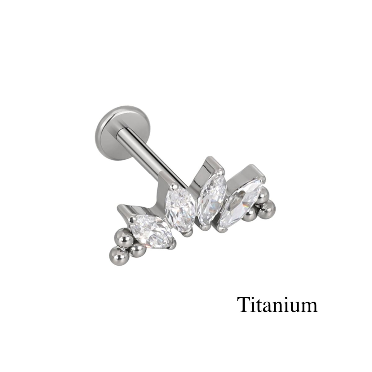 Labret/helix/tragus piercing in titanium loop with 4 white crystals ...