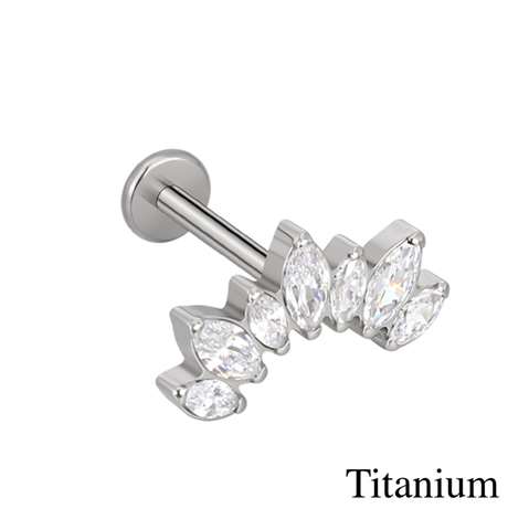 Labret/helix/tragus piercing in titanium motif with 7 white crystals