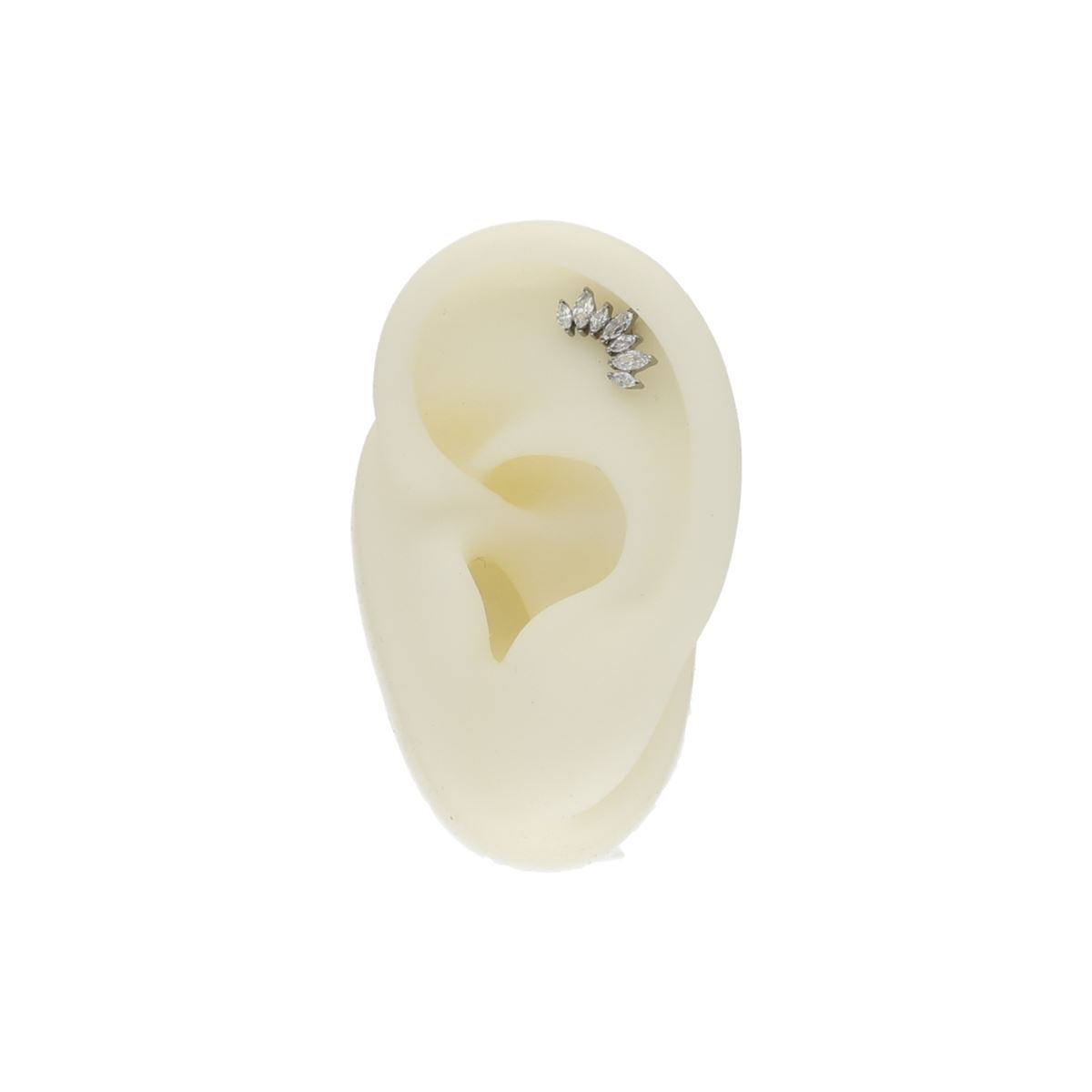 Labret/helix/tragus piercing in titanium loop with 7 white crystals ...