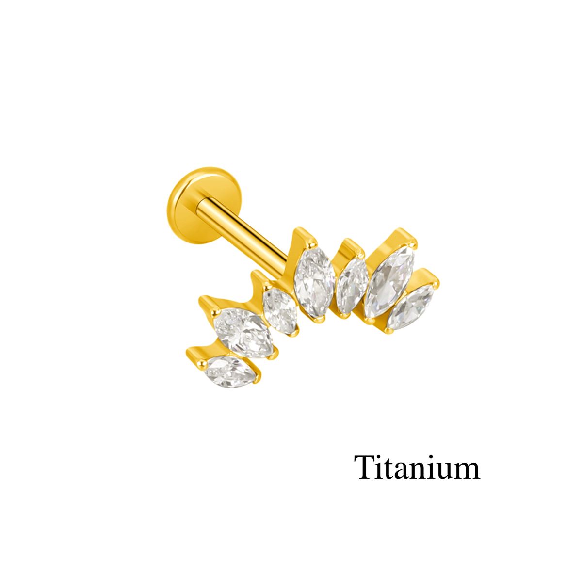 Labret/helix/tragus piercing in goud titanium lus met 7 witte kristallen