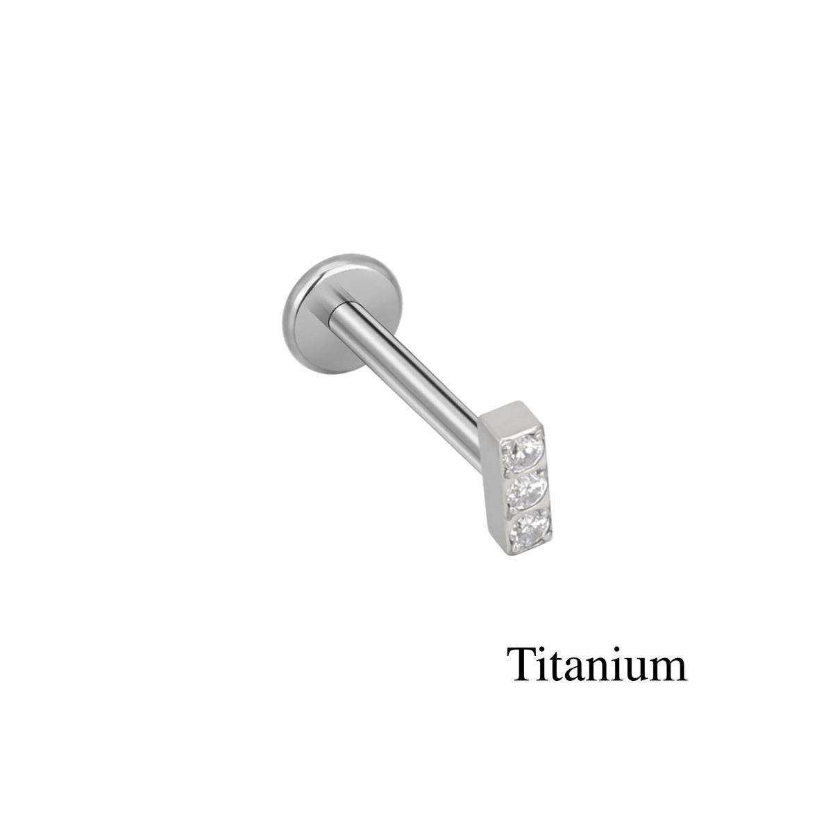Labret/helix/tragus piercing in titanium rod with 3 white crystals