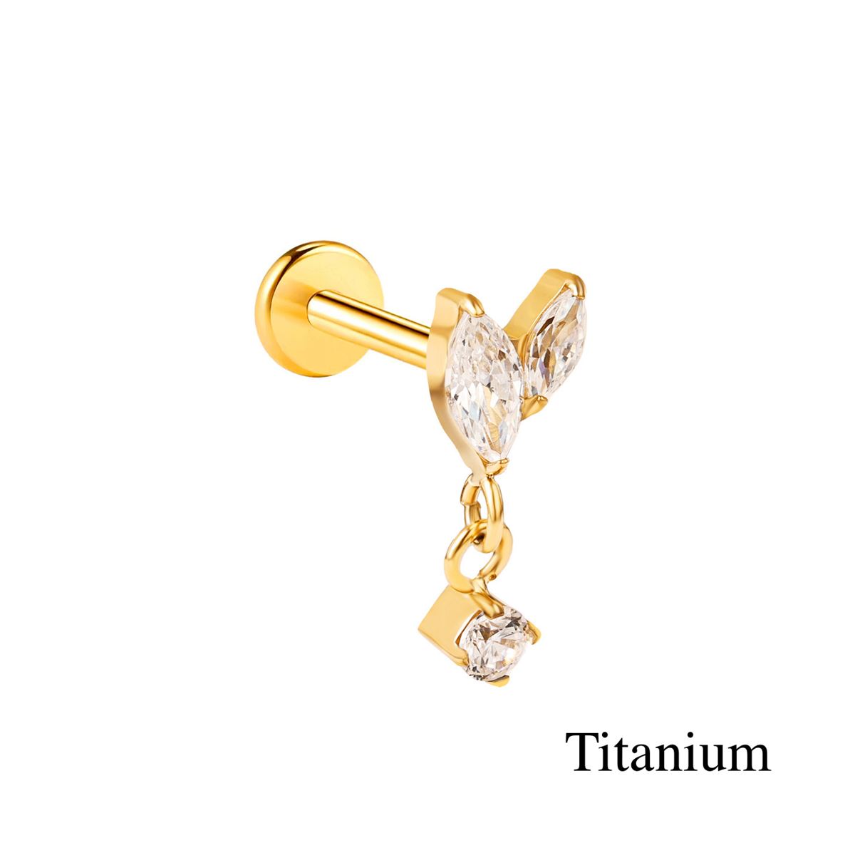 Labret/helix/tragus piercing in goud titanium met een hanger