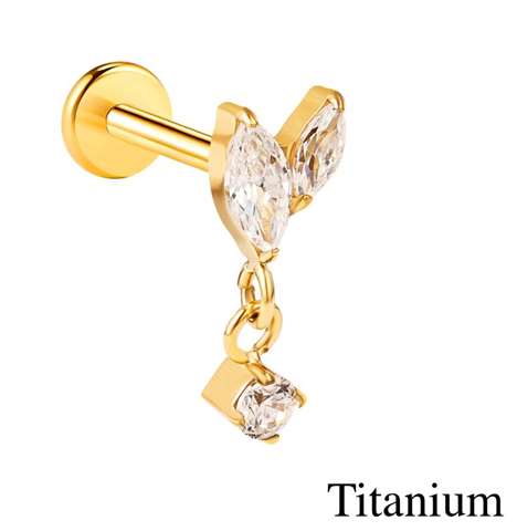 Labret/Tragus/Helix Piercing aus TITANIUM-goldfarbig mit einem Anhänger