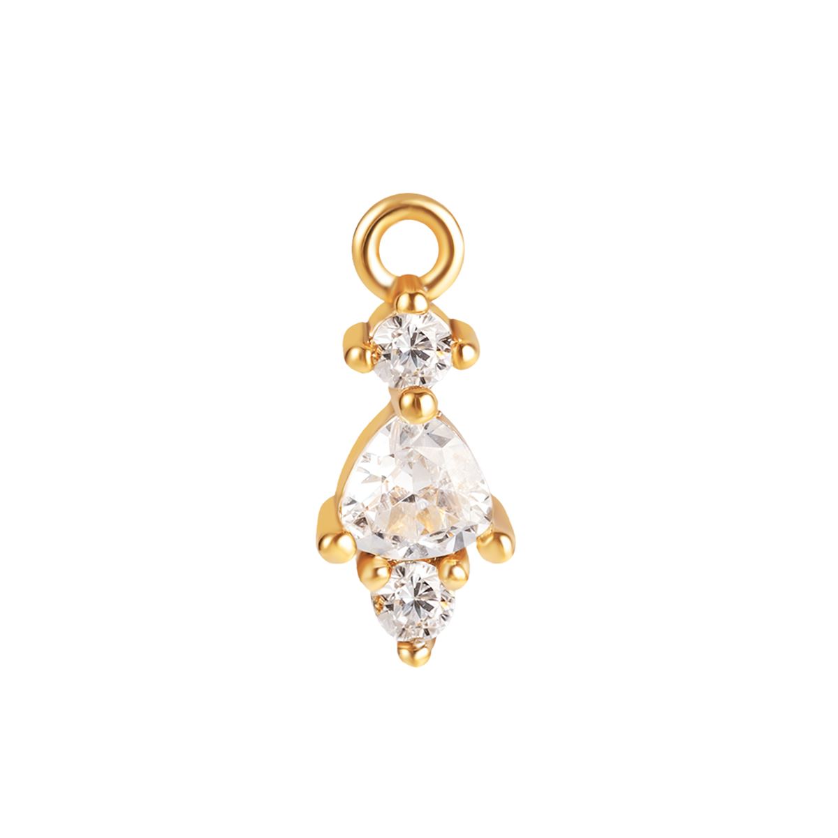 Charm in steel gold colored motif with 3 white crystals