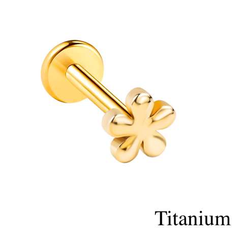 Labret/Tragus/Helix Piercing aus TITANIUM-goldfarbig mit einem Blumenmotiv