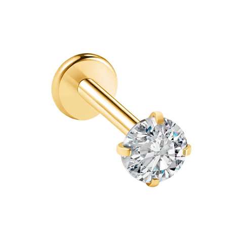 Labret/Tragus/Helix Piercing aus Chirurgenstahl-goldfarbig mit einem runden Kristall in 4mm und 5mm
