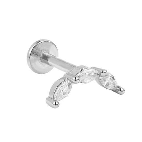 Labret/Tragus/Helix Piercing aus Chirurgenstahl gebogenes Motiv mit 3 weißen Kristallen