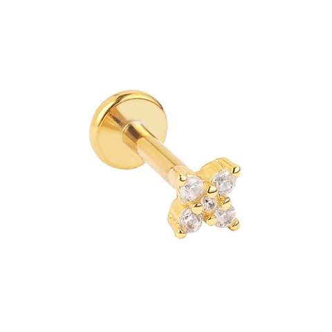Labret/Tragus/Helix Piercing aus Chirurgenstahl-goldfarbig quadratische mit weißen Kristallen bedeckt