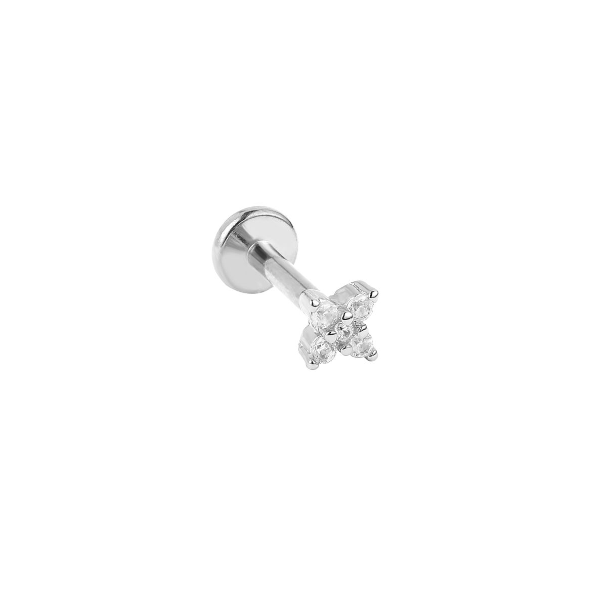 Labret/helix/tragus piercing in surgical steel square covered with white crystals