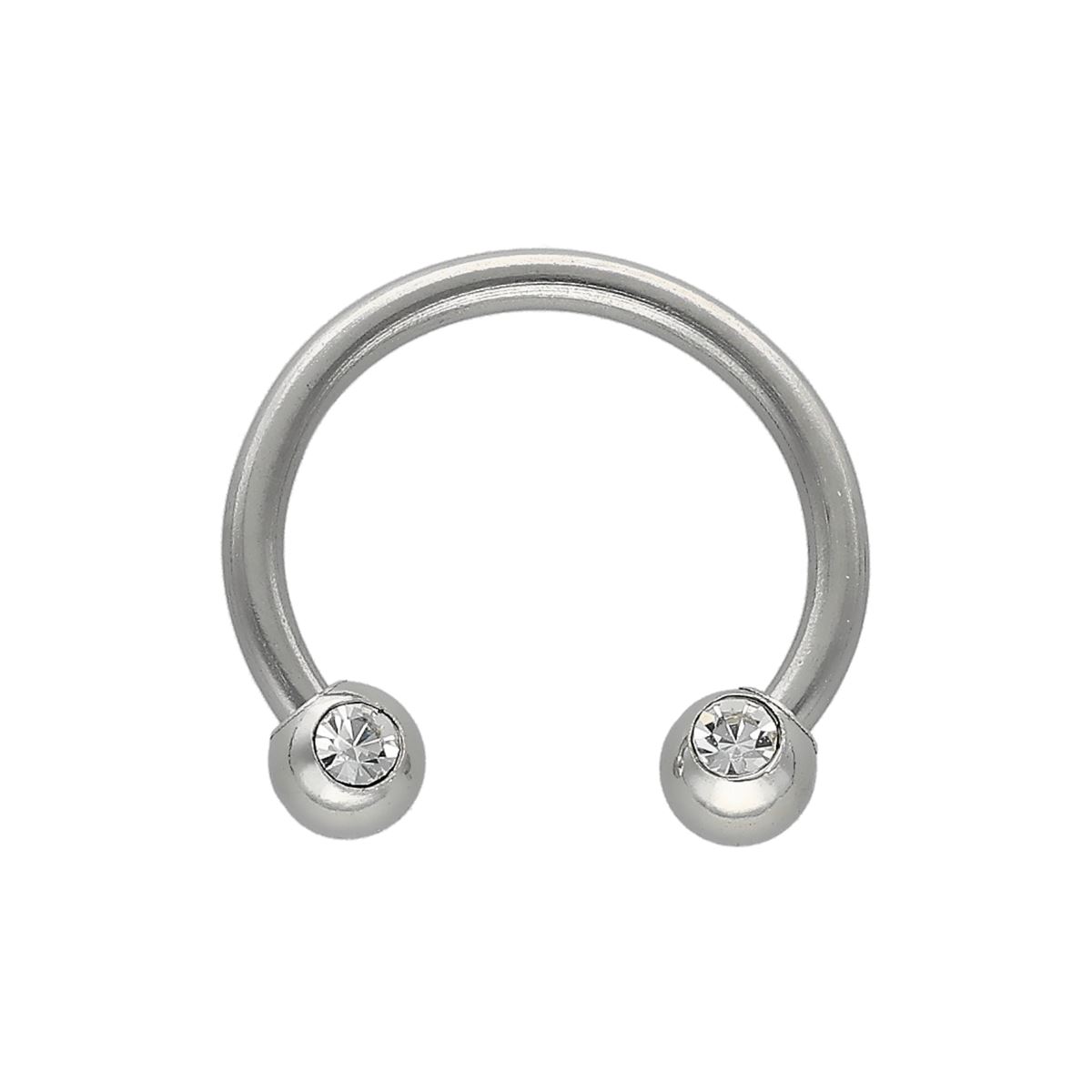 Hufeisenring aus chirurgenstahl, kugel mit weissen kristall