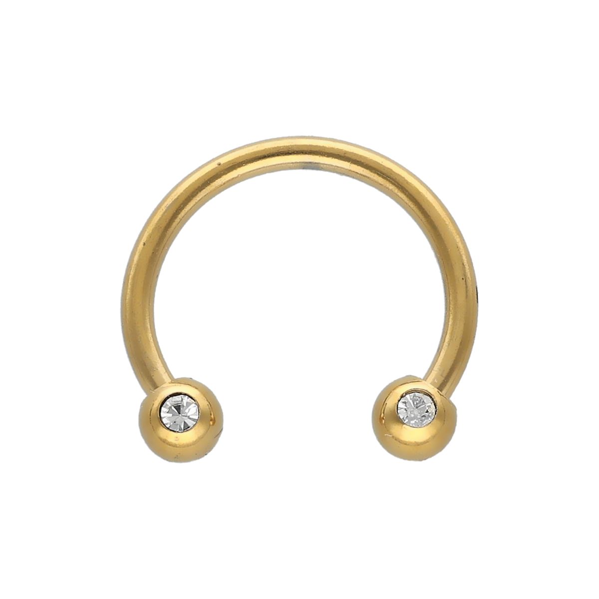 Hufeisenring aus chirurgenstahl, goldfarbig, Kugel mit weissen Kristall