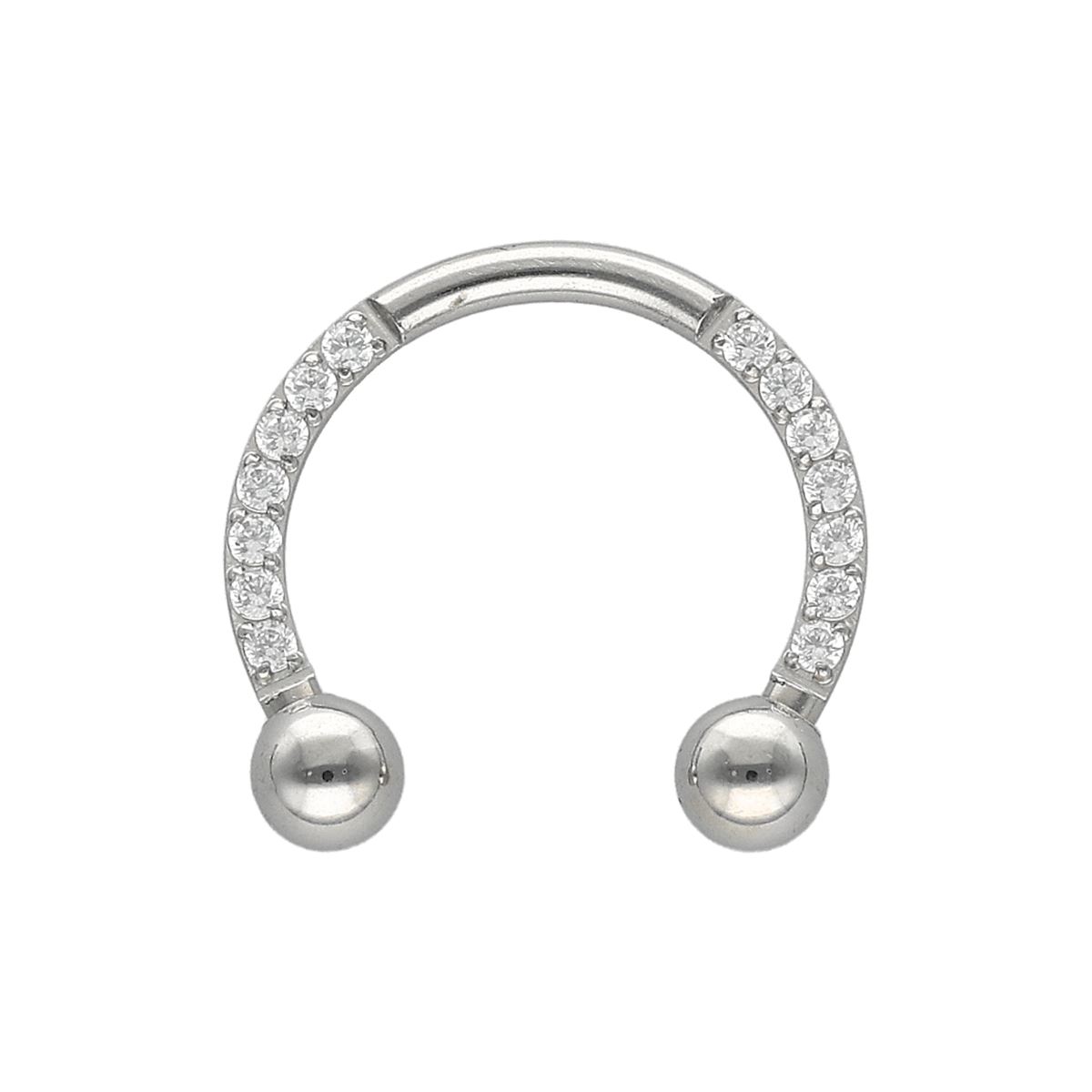 Hufeisenring aus Chirurgenstahl mit weißen Kristallen bedeckt