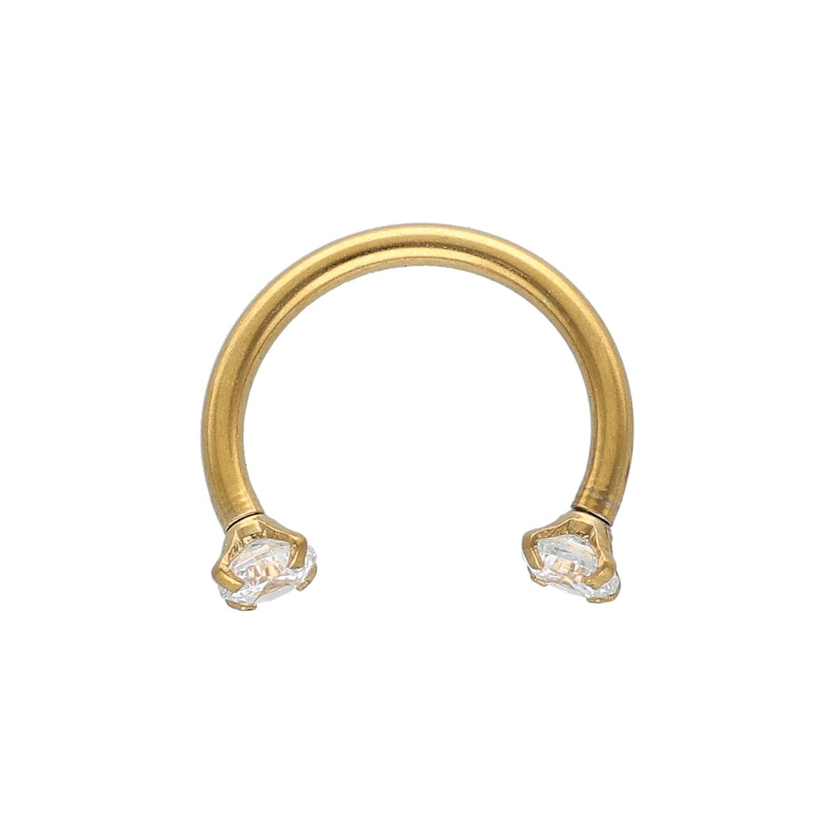 Hufeisenring aus chirurgenstahl, goldfarbig, mit prong setting weissen runden kristalle