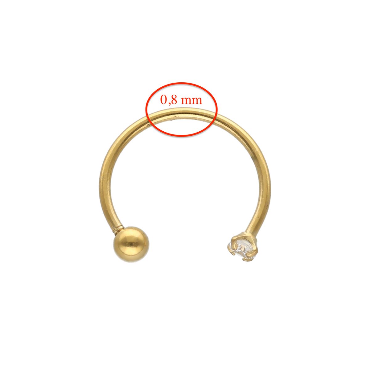 Fer à cheval an acier doré chirurgical avec un cristal prong blanc, extra fin 0.8mm