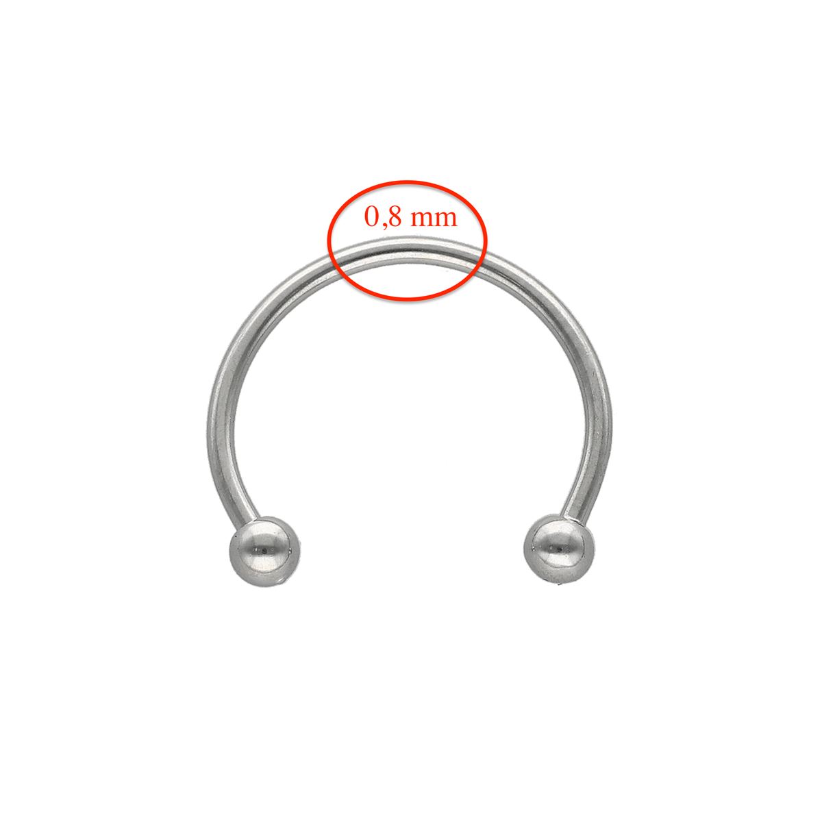 Fer à cheval en acier chirurgical avec des boucles, extra fin 0.8mm