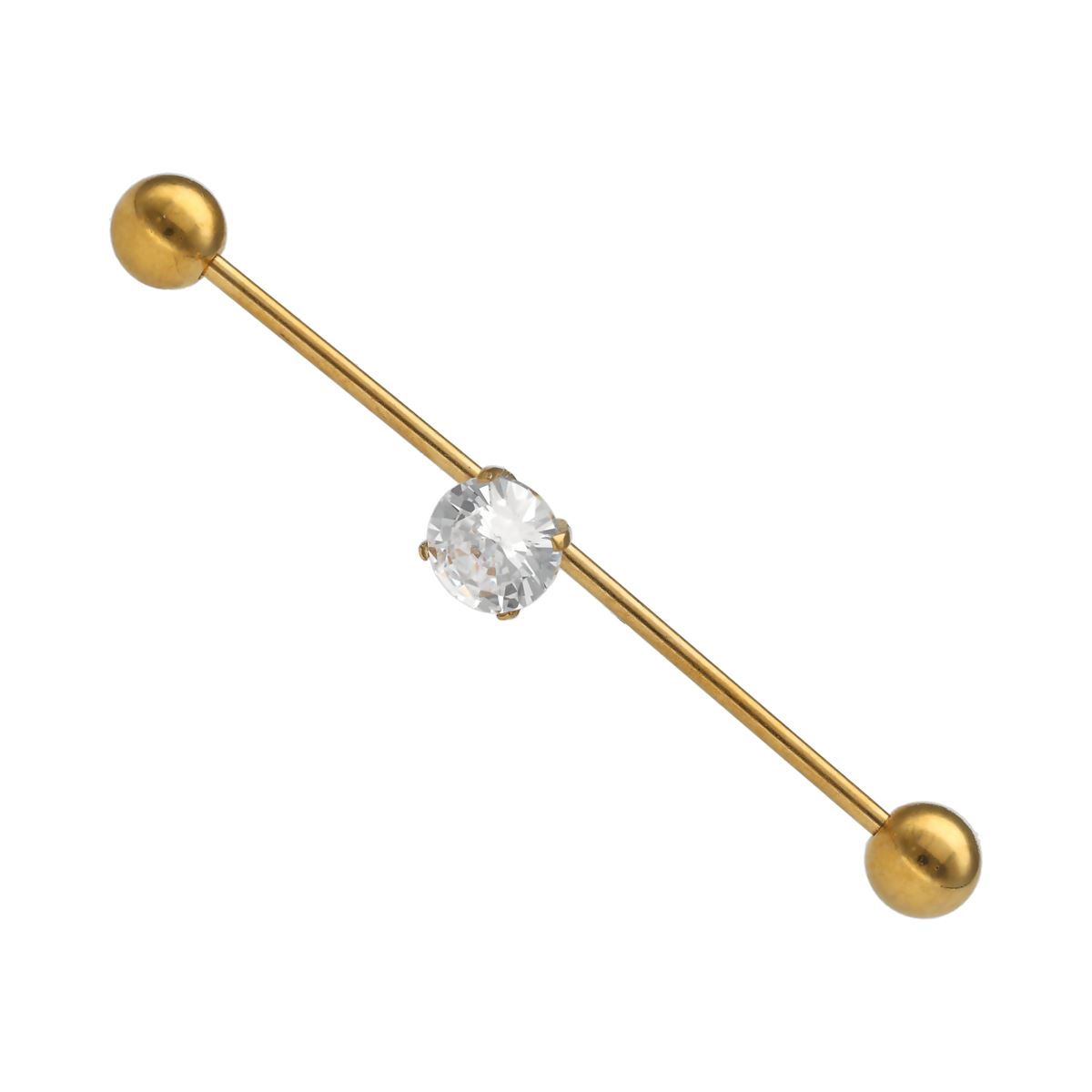 Industrial Piercing aus chirurgischem Stahl in Gold mit weißem Kristall