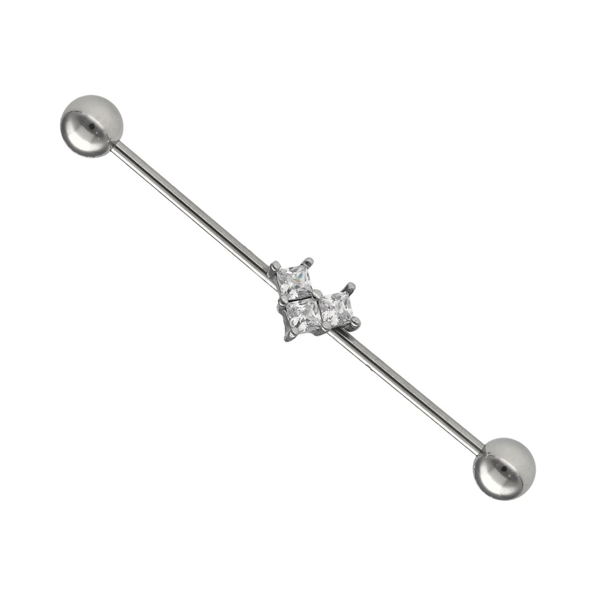 Industrial Piercing aus chirurgischem Stahl mit drei Kristallen
