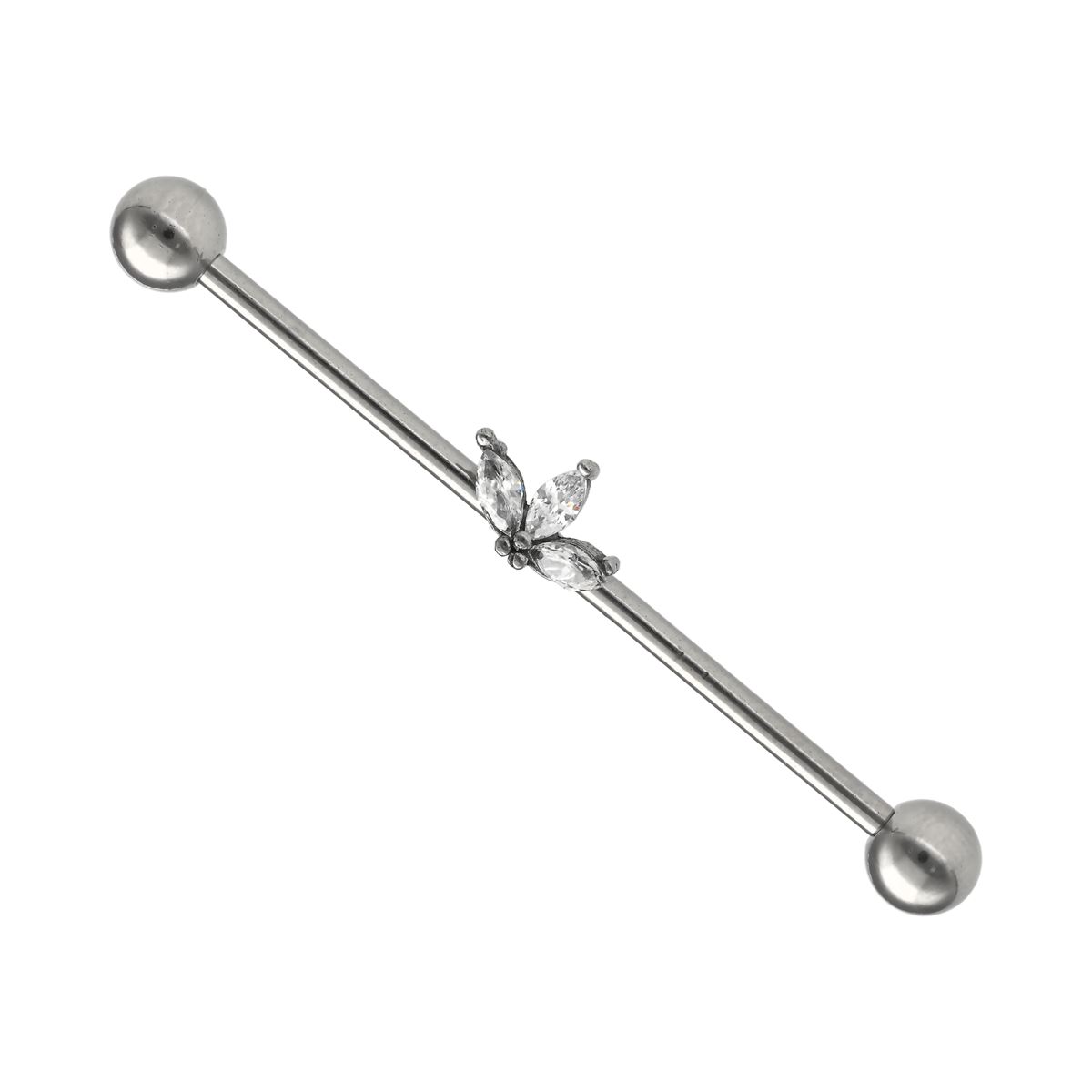 Industrial Piercing aus chirurgischem Stahl mit drei Kristallen