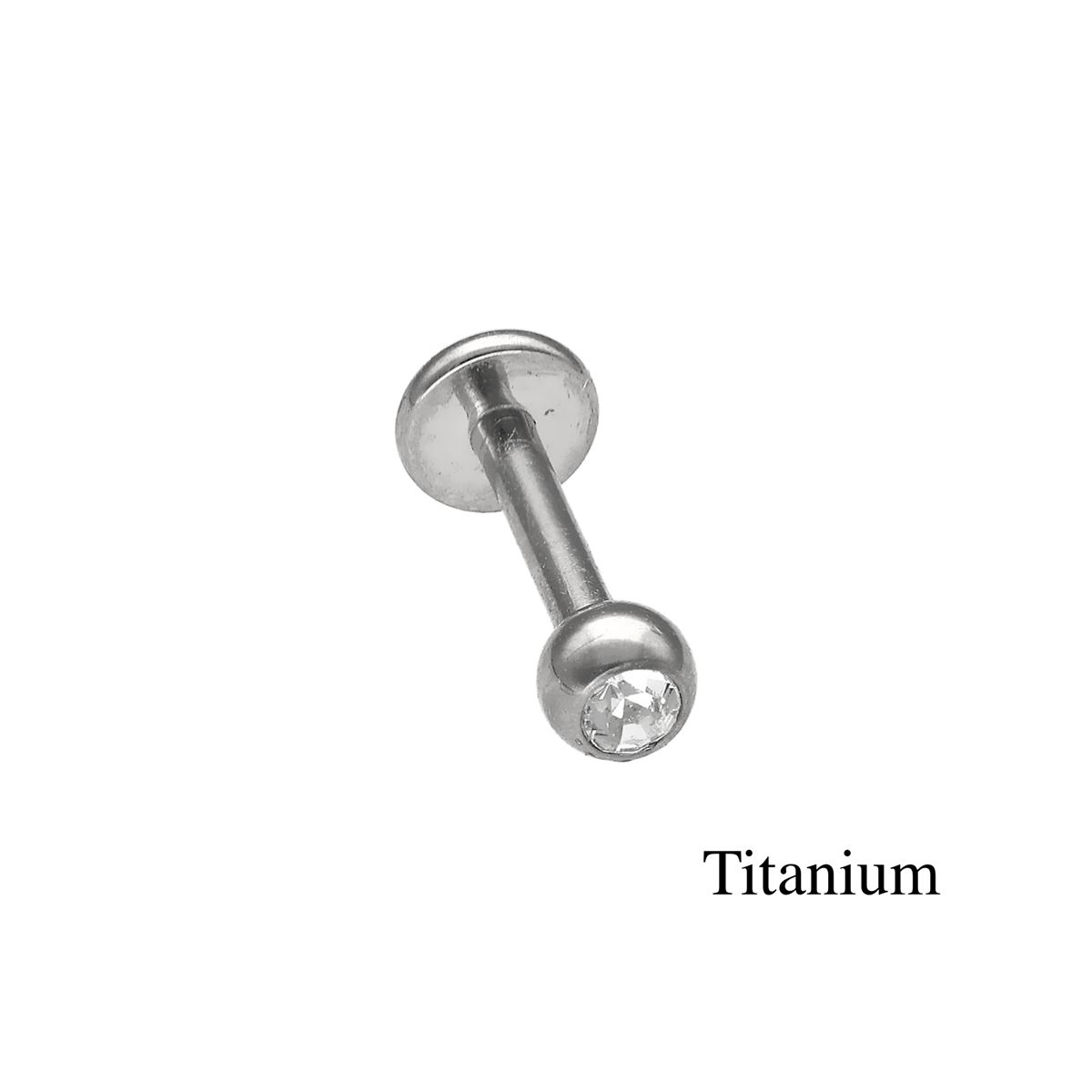 Labret in TITANIUM bal met een witte kristal