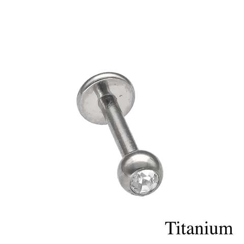 Labret in TITANIUM bal met een witte kristal