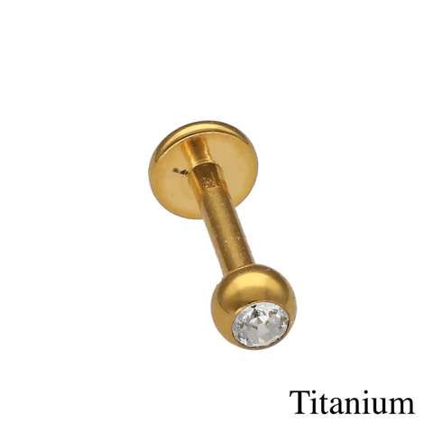 Labret in goud TITANIUM bal met een witte kristal