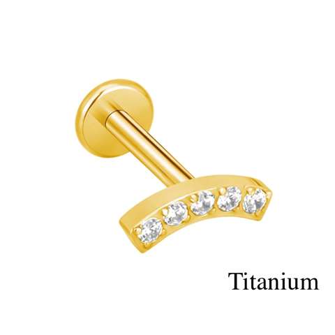 Labret/helix/tragus piercing in goud titanium lus bedekt met witte kristallen