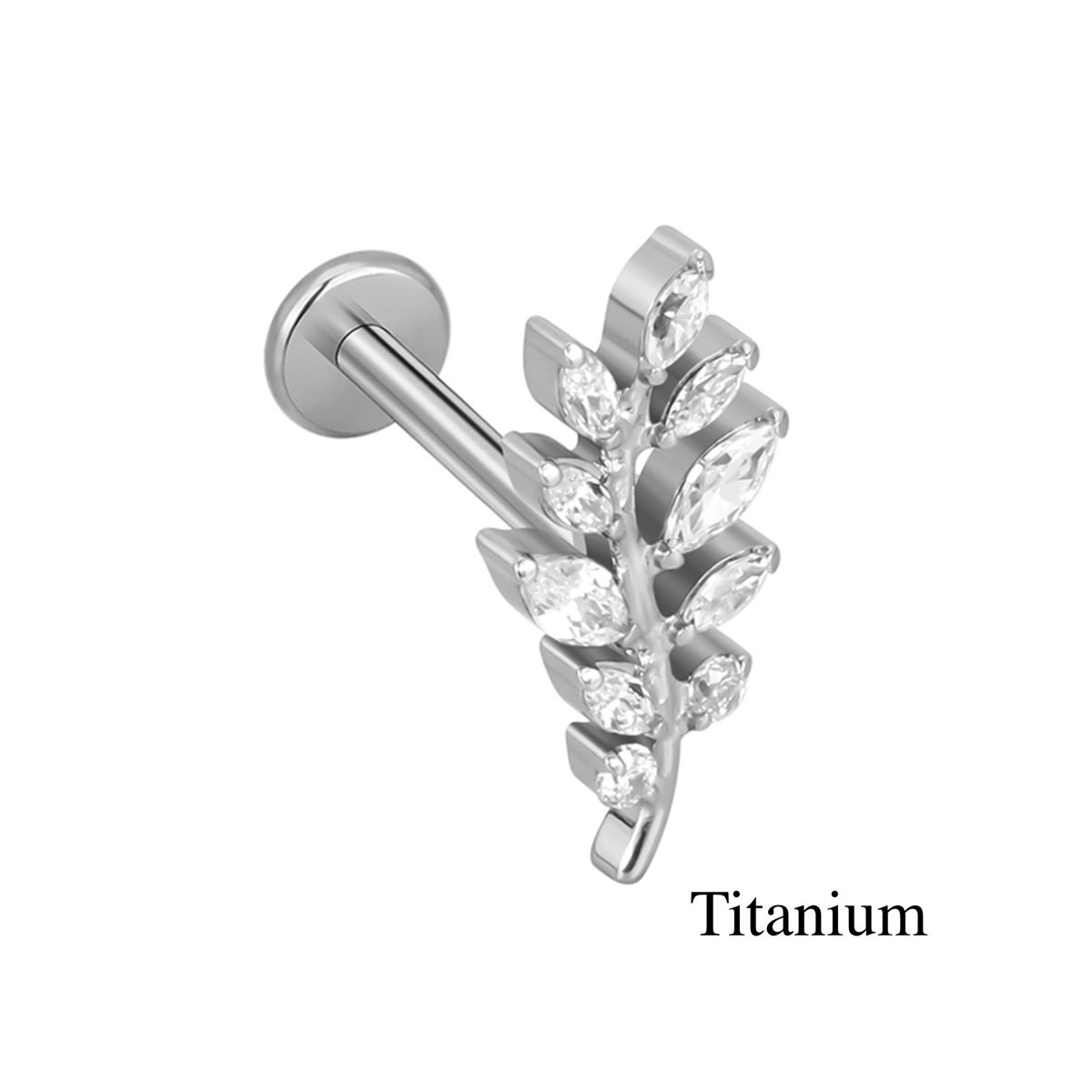 Labret/helix/tragus piercing in titanium F136 blade covered with white crystals