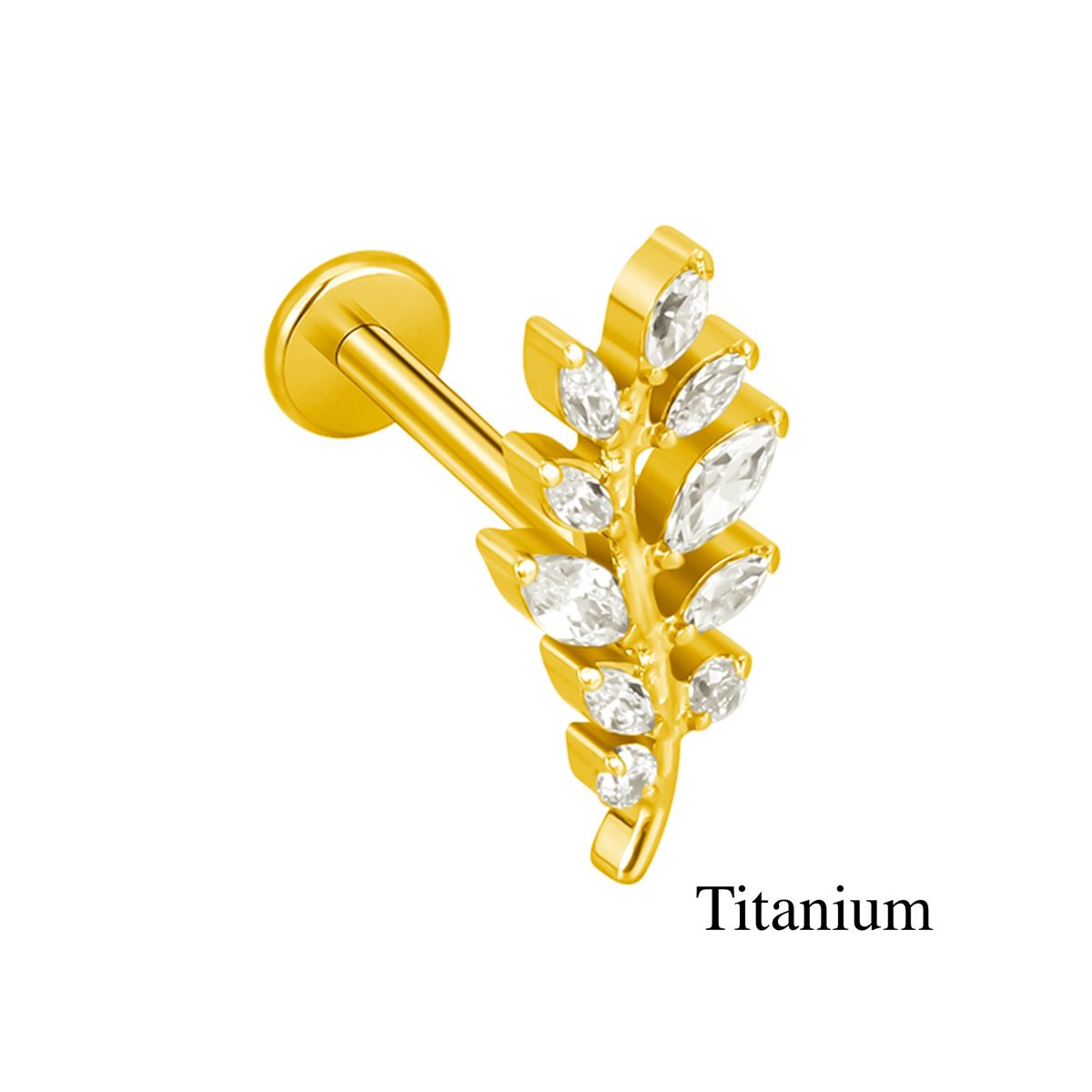 Labret/helix/tragus piercing in gold titanium F136 blade covered with white crystals