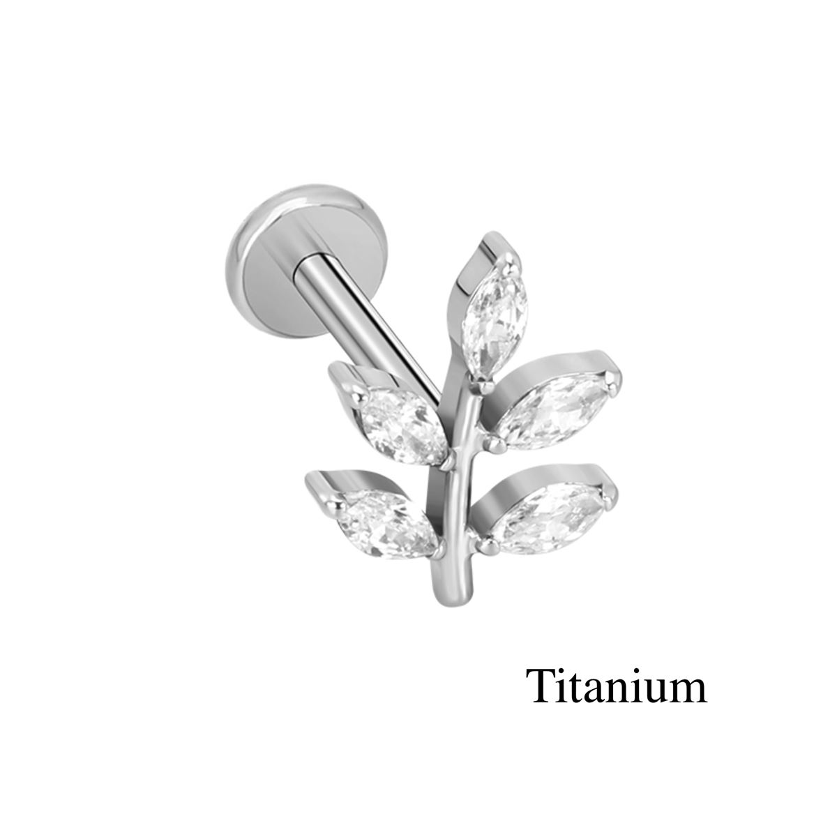 Labret/helix/tragus piercing in titanium F136 tree covered with white crystals