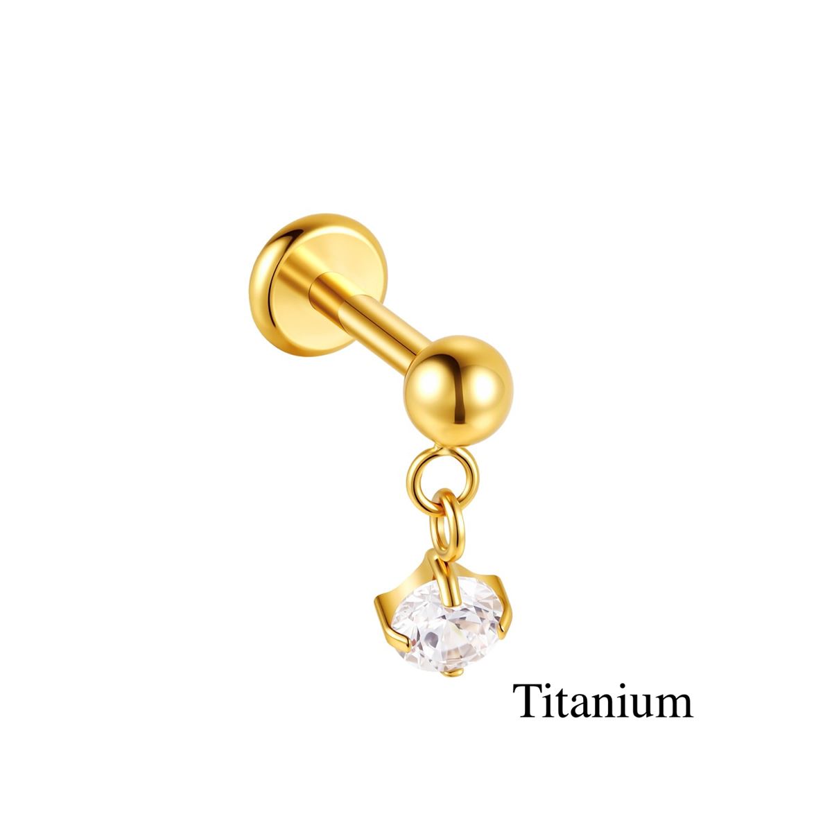 Labret/helix/tragus piercing in goud titanium F136 met een hanger