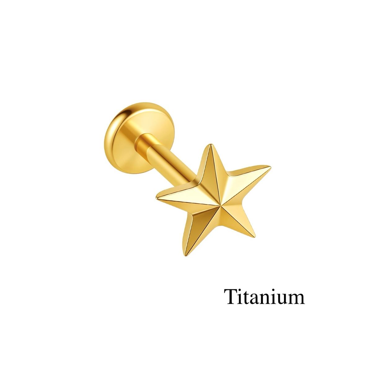 Labret/helix/tragus piercing in goud titanium F136 met een ster