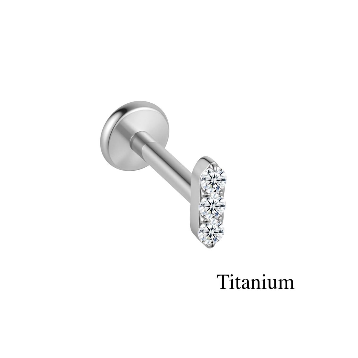 Labret/helix/tragus piercing in titanium F136 motief met 3 kristallen