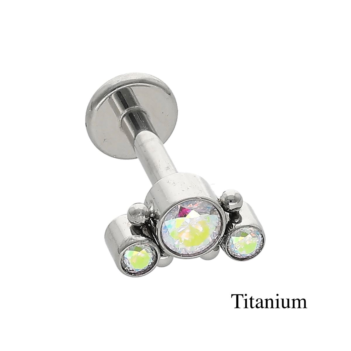 Labret/helix/tragus piercing in titanium F136 loop with 3 A.B. crystals (off-white)