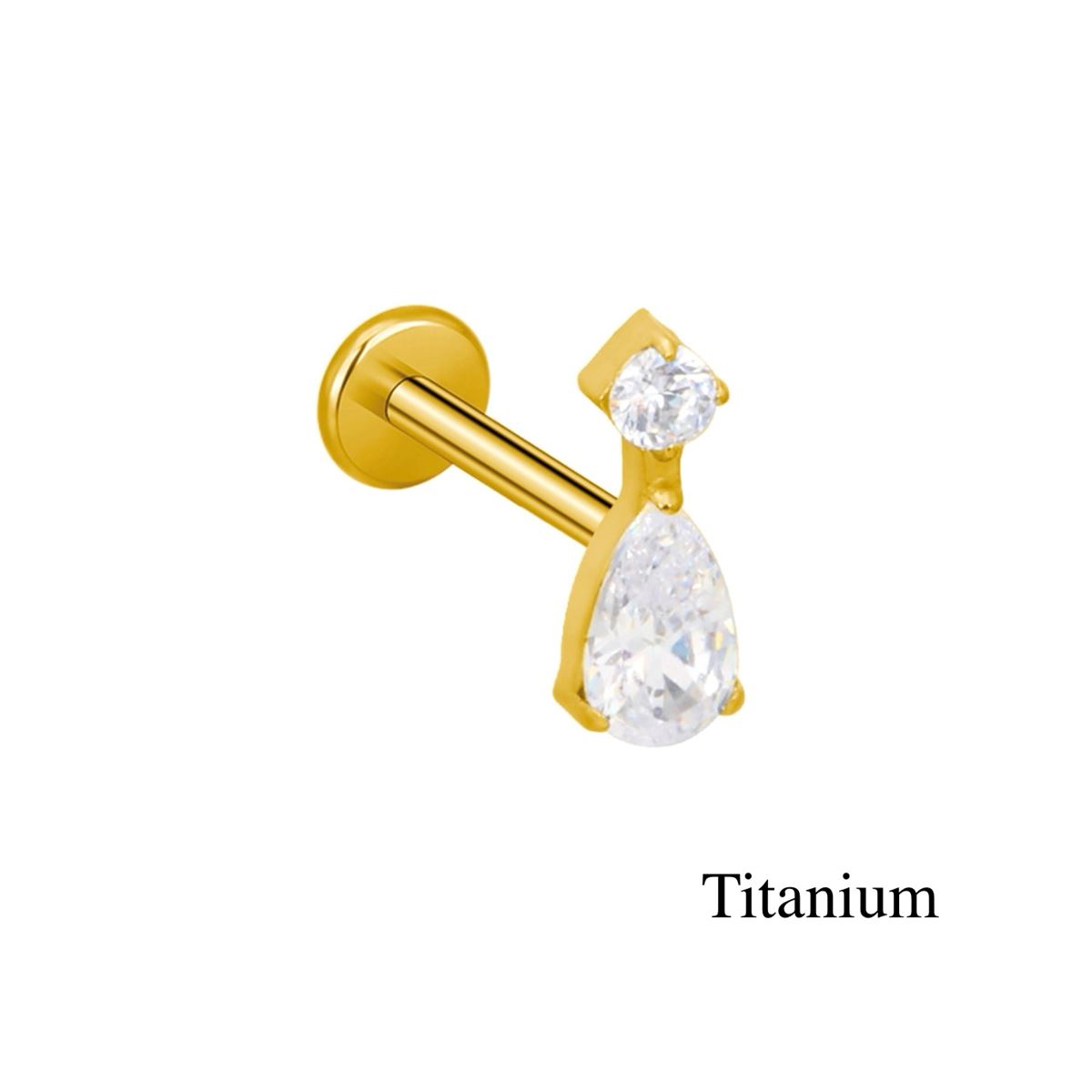 Labret-/Helix-/Tragus-Piercing aus Gold-Titan F136 mit 2 weißen Kristallen