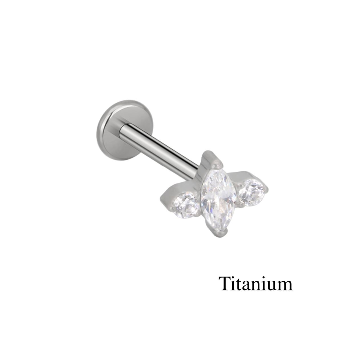 Labret-/Helix-/Tragus-Piercing aus Titan F136 mit 3 weißen Kristallen