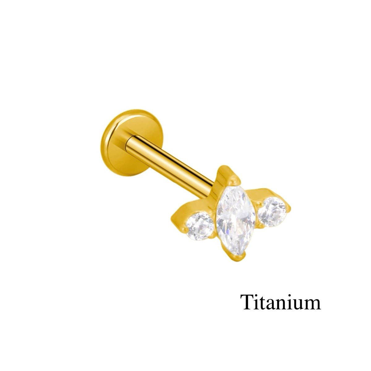 Labret-/Helix-/Tragus-Piercing aus Gold-Titan F136 mit 3 weißen Kristallen