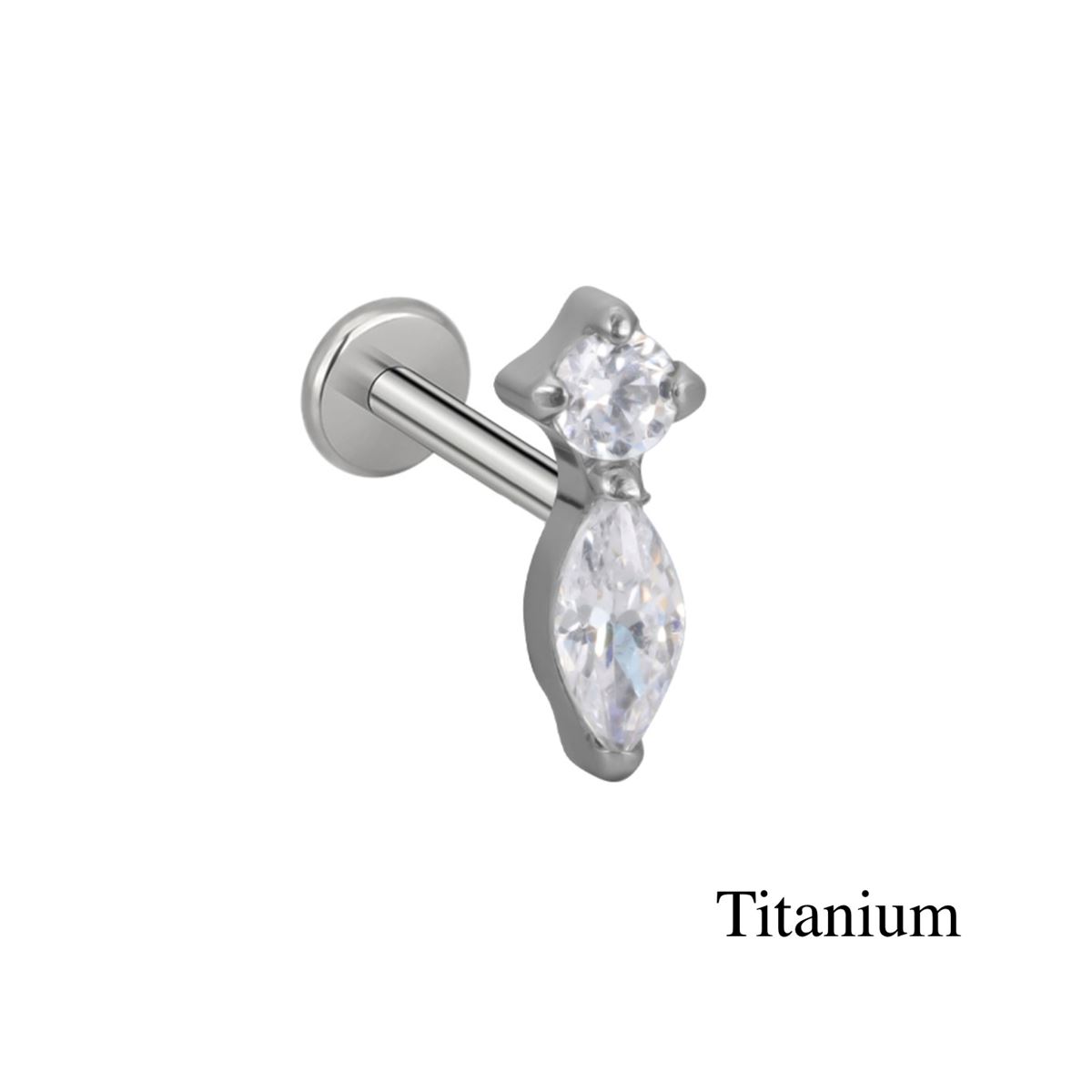 Labret-/Helix-/Tragus-Piercing aus Titan F136 mit 2 weißen Kristallen