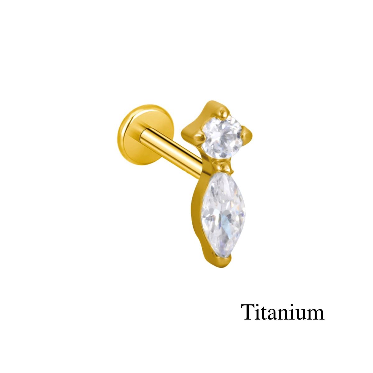 Labret-/Helix-/Tragus-Piercing aus Gold-Titan F136 mit 2 weißen Kristallen