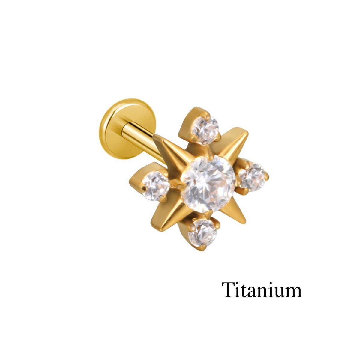 Labret/helix/tragus piercing in gold-plated titanium F136 with star motif