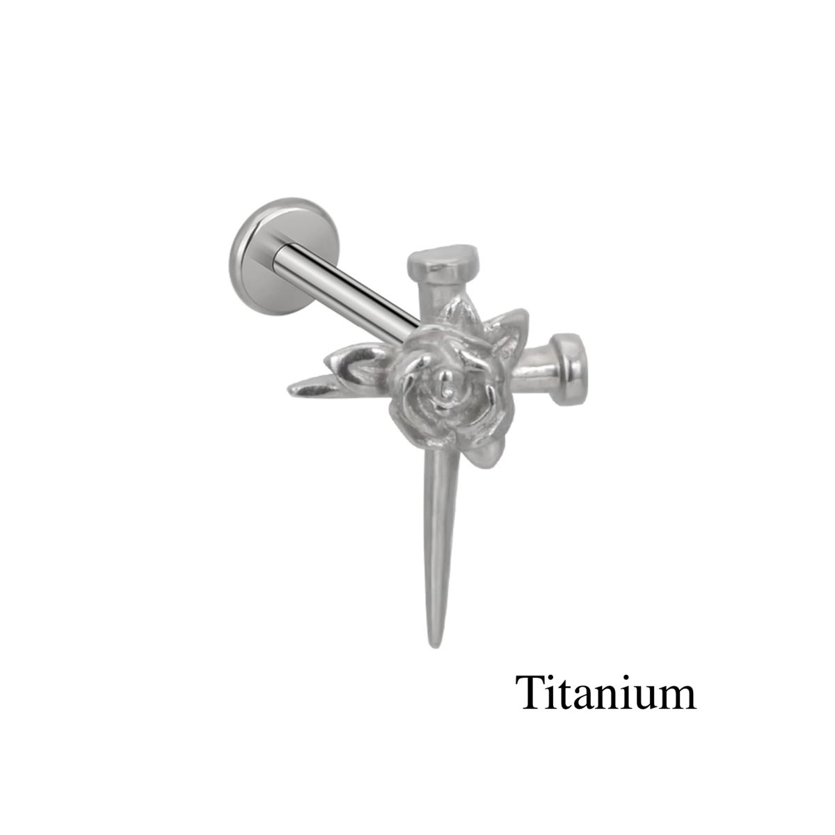 Labret-/Helix-/Tragus-Piercing aus Titan F136 in Schwertform mit einer Rose
