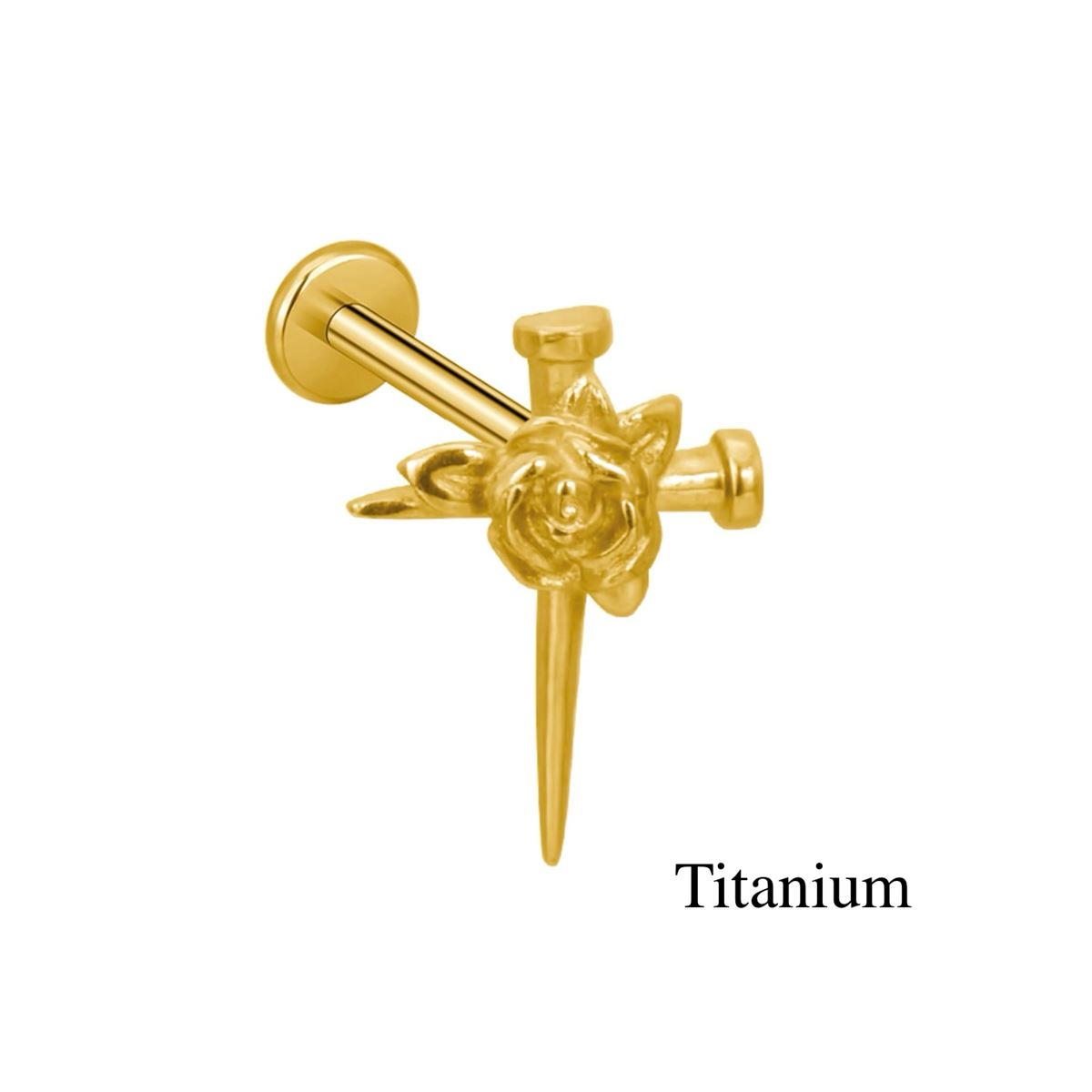 Labret-/Helix-/Tragus-Piercing aus Gold-Titan F136 in Schwertform mit einer Rose