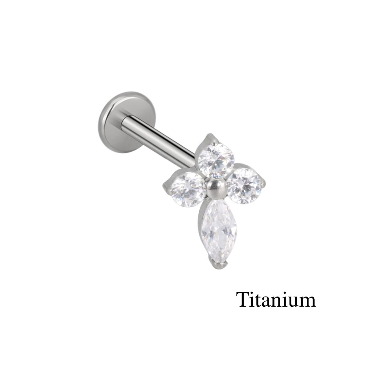 Labret/helix/tragus piercing in titanium, F136 design covered with white crystals