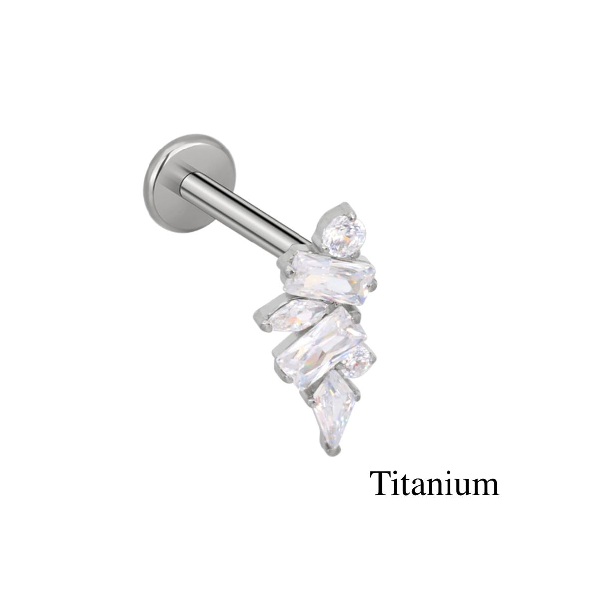 Labret/helix/tragus piercing in titanium F136 loop covered with white crystals